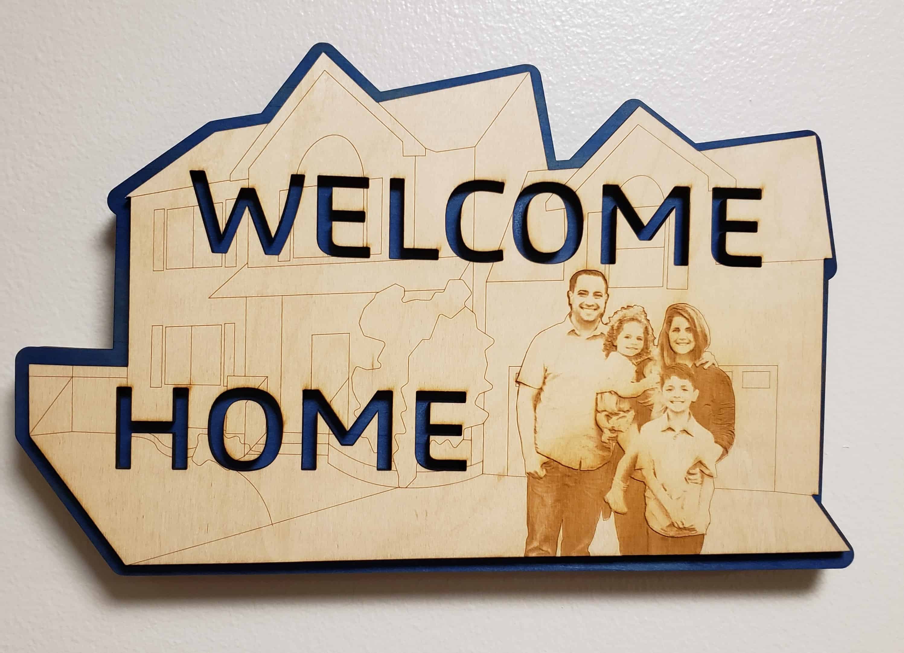 Blue Welcome Home Plaque on Wall