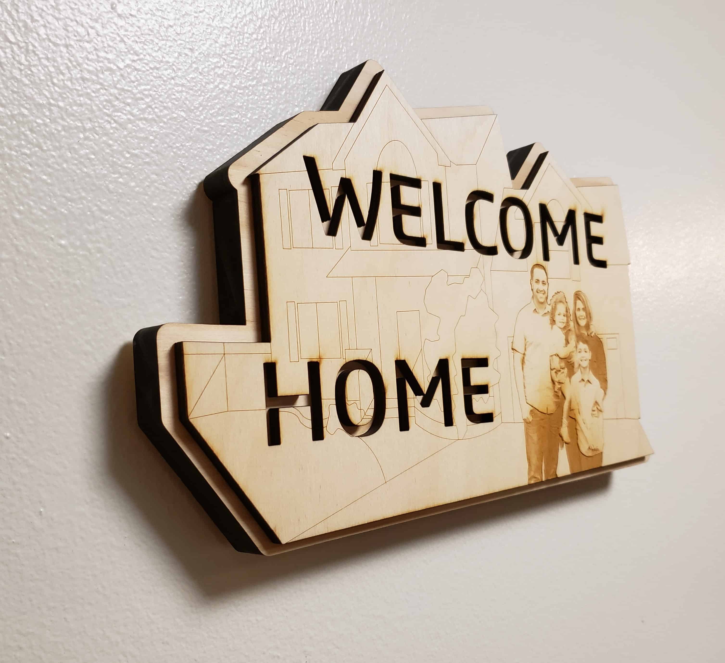 Welcome Home Plaque on Wall Left angle